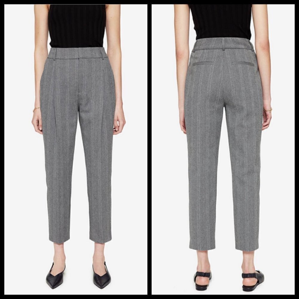 💕ANINE BING💕 Becky Trouser Pant ~ Straight Leg High Waisted Grey Fishbone 36 - Picture 4 of 12